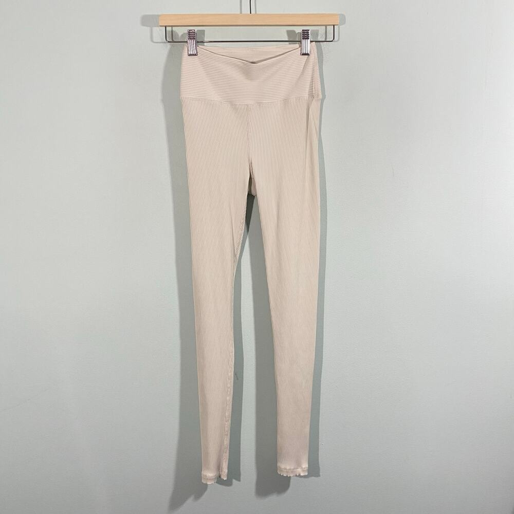 Bandier x Year Of Ours Cream Ribbed High Waist Full Length Leggings Size S